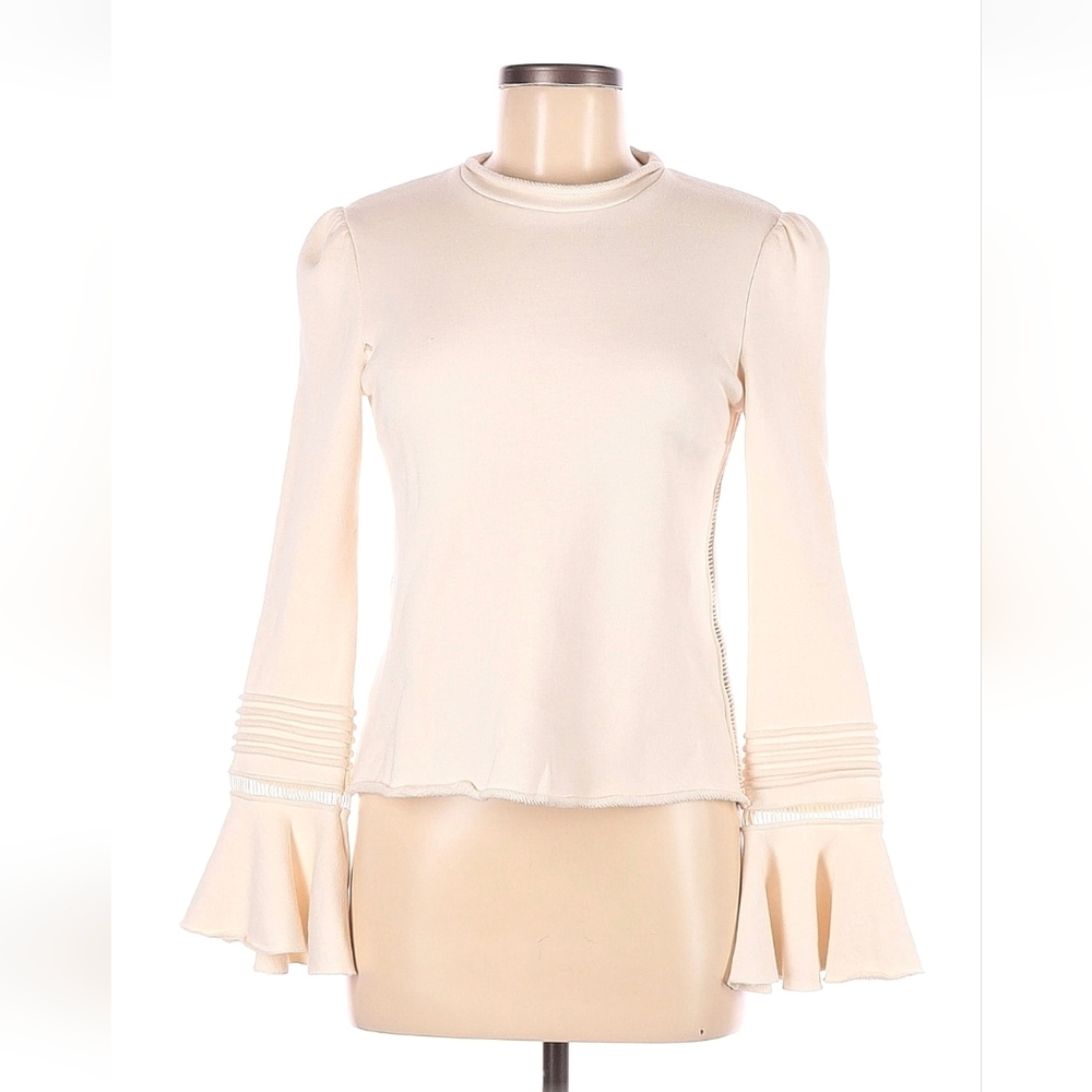 See By Chloe Cream Long Sleeve Pintuck Top with Flared Cuffs